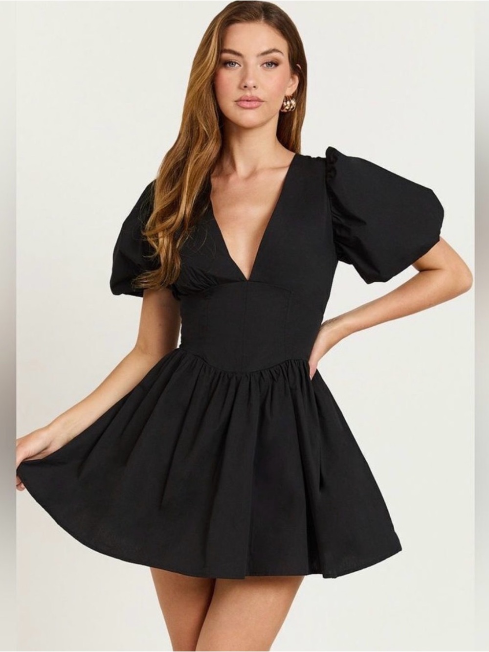 Showpo Black Nelli Mini Dress with Puff Sleeves